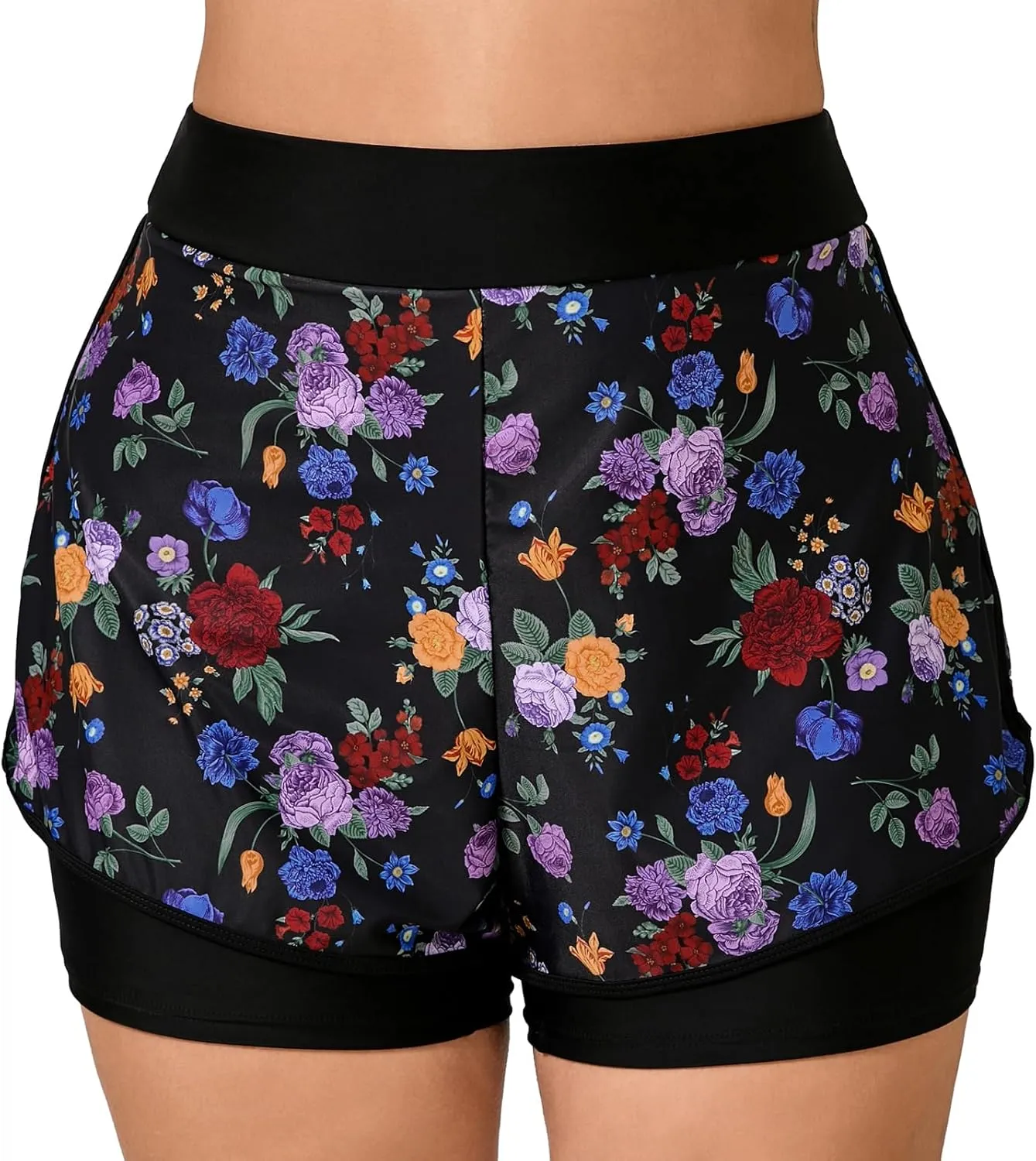 Halcurt Women's Plus Size High Waisted Swim Board Short with Boxer Liner Quick Dry Swimsuit Bottoms