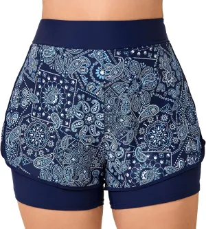 Halcurt Women's Plus Size High Waisted Swim Board Short with Boxer Liner Quick Dry Swimsuit Bottoms