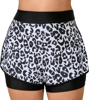 Halcurt Women's Plus Size High Waisted Swim Board Short with Boxer Liner Quick Dry Swimsuit Bottoms