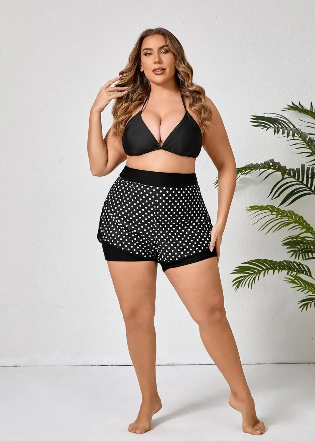Halcurt Women's Plus Size High Waisted Swim Board Short with Boxer Liner Quick Dry Swimsuit Bottoms