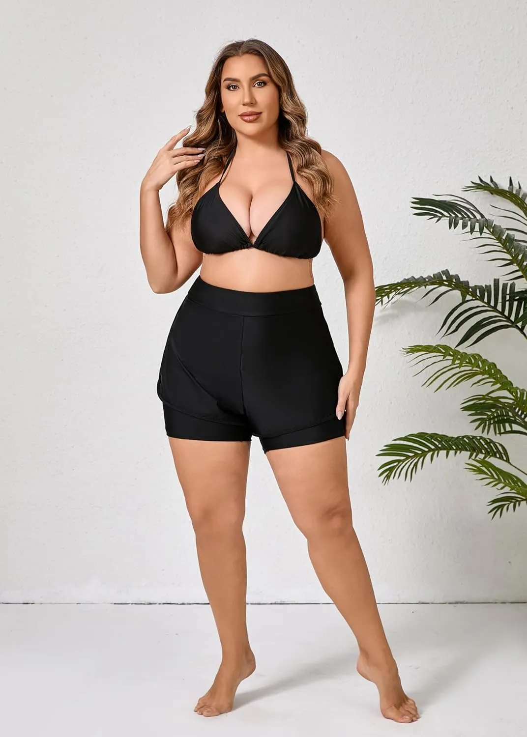 Halcurt Women's Plus Size High Waisted Swim Board Short with Boxer Liner Quick Dry Swimsuit Bottoms