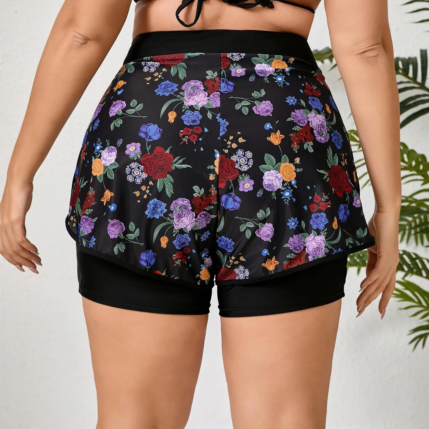 Halcurt Women's Plus Size High Waisted Swim Board Short with Boxer Liner Quick Dry Swimsuit Bottoms