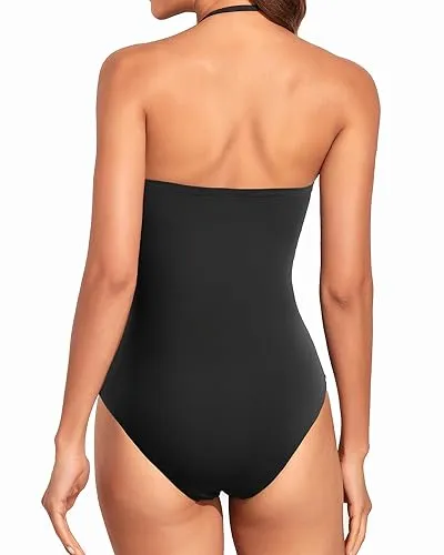 Halter Bandeau Ruched Tummy Control One Piece Swimsuit