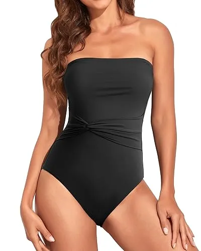 Halter Bandeau Ruched Tummy Control One Piece Swimsuit