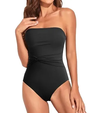 Halter Bandeau Ruched Tummy Control One Piece Swimsuit