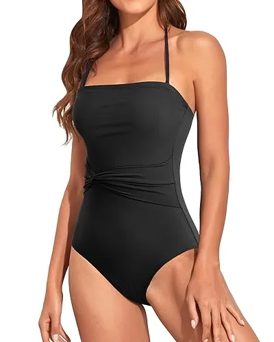 Halter Bandeau Ruched Tummy Control One Piece Swimsuit