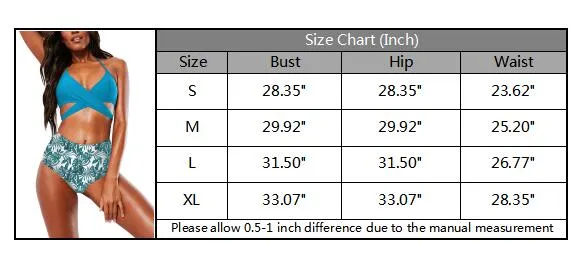 Halter Cross Wrap Bandage Push Up Printed High Waisted 2 Piece Bikini