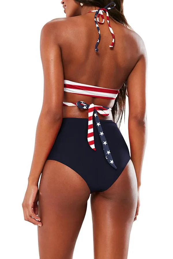 Halter Cross Wrap Bandage Push Up Printed High Waisted 2 Piece Bikini
