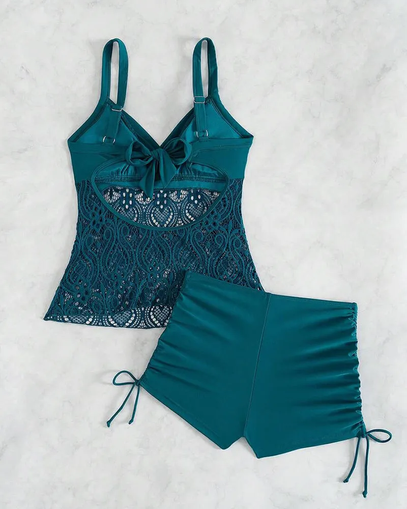 Halter Lace Split Swimsuit