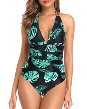 Halter One Piece Bathing Suit for Women Tummy Control Swimwear
