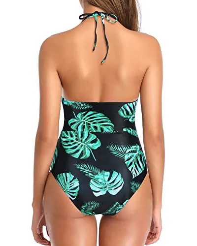 Halter One Piece Bathing Suit for Women Tummy Control Swimwear