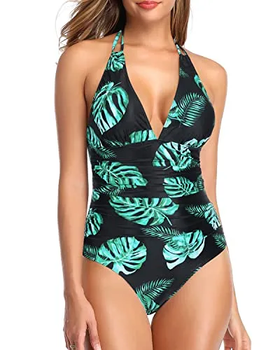 Halter One Piece Bathing Suit for Women Tummy Control Swimwear