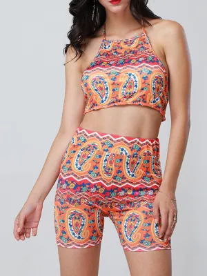 Halter Printing Backless Tankini Sets