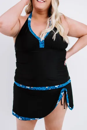 Halter V Neck Plus Size Tankini with Leopard Trim