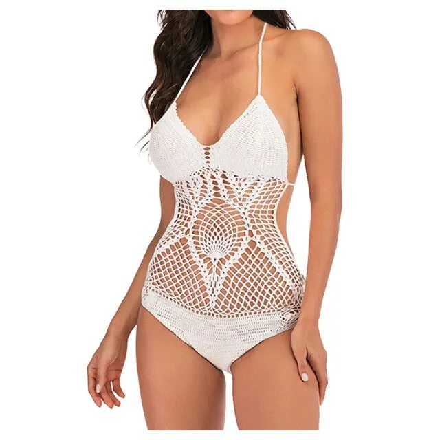 Handmade Crochet One Piece Backless Sexy Monokini High Cut Jumpsuit