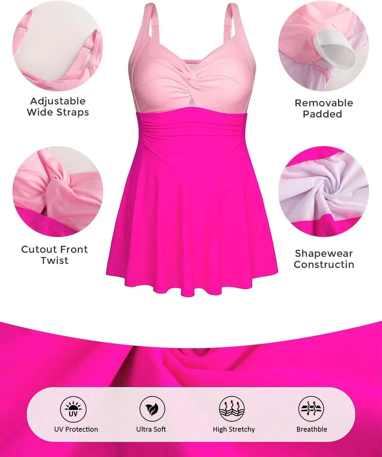 Hanna Nikole Women Plus Size Swimdress One Piece Swimsuit Tummy Control Twist Front Bathing Suit Ruched Skirted Swimwear