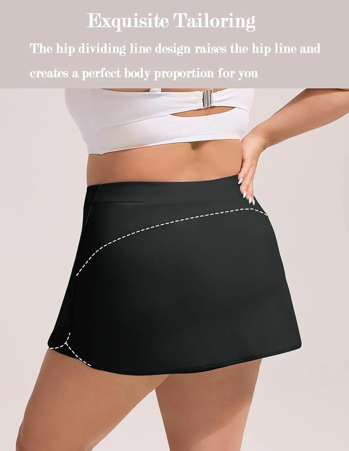Hanna Nikole Womens Plus Size Swim Skirt High Waisted Bathing Suit Skirt Tummy Control Swim Bottoms with Pocket
