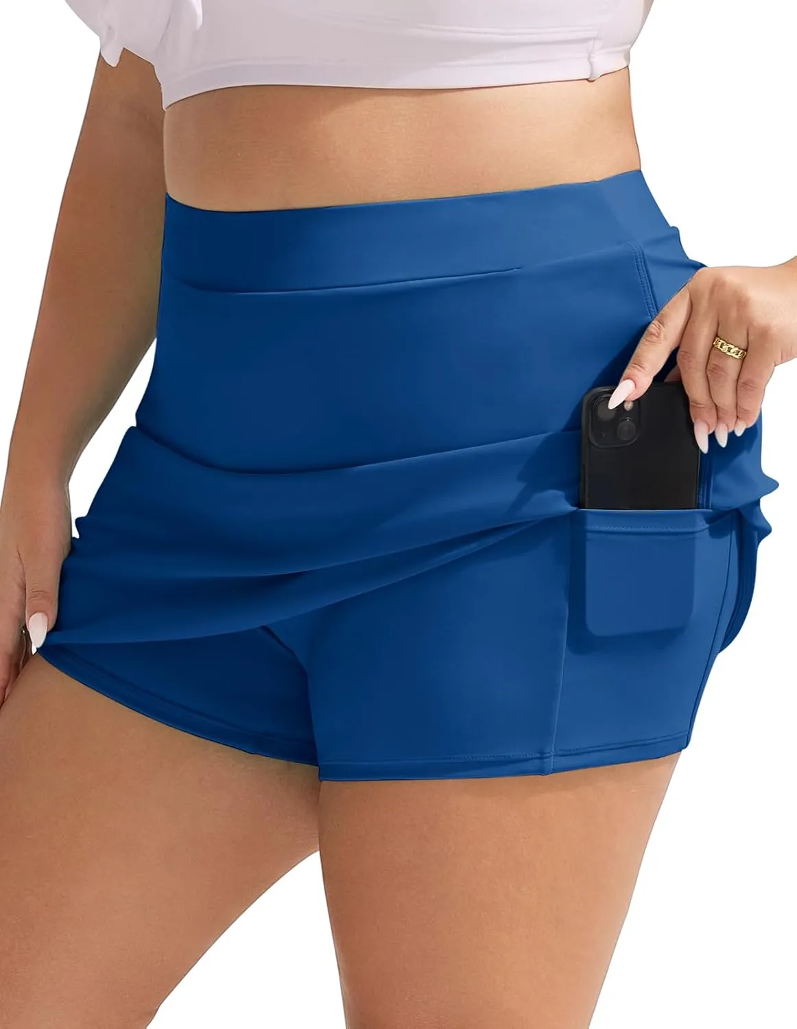 Hanna Nikole Womens Plus Size Swim Skirt High Waisted Bathing Suit Skirt Tummy Control Swim Bottoms with Pocket