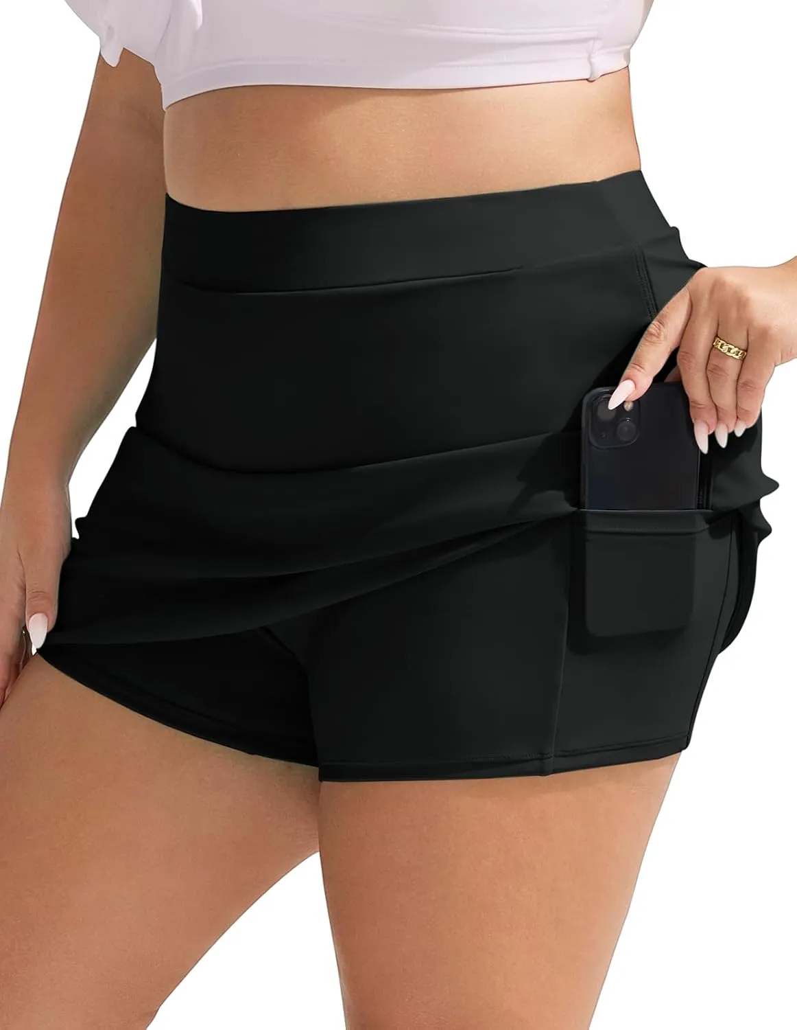 Hanna Nikole Womens Plus Size Swim Skirt High Waisted Bathing Suit Skirt Tummy Control Swim Bottoms with Pocket