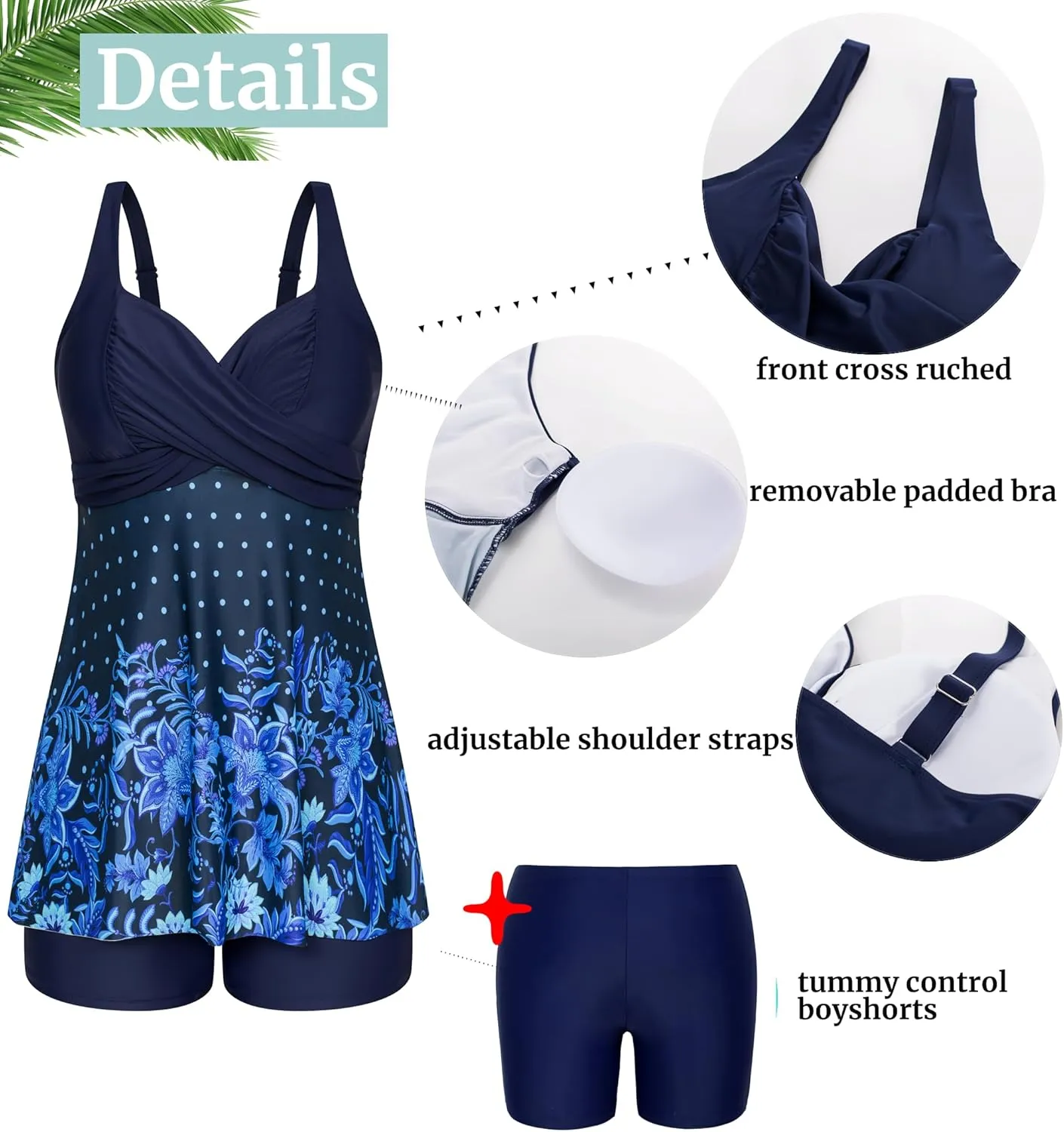 Hanna Nikole Women's Plus Size Tankini Swimsuits Twist Front Two Piece Bathing Suits with Shorts