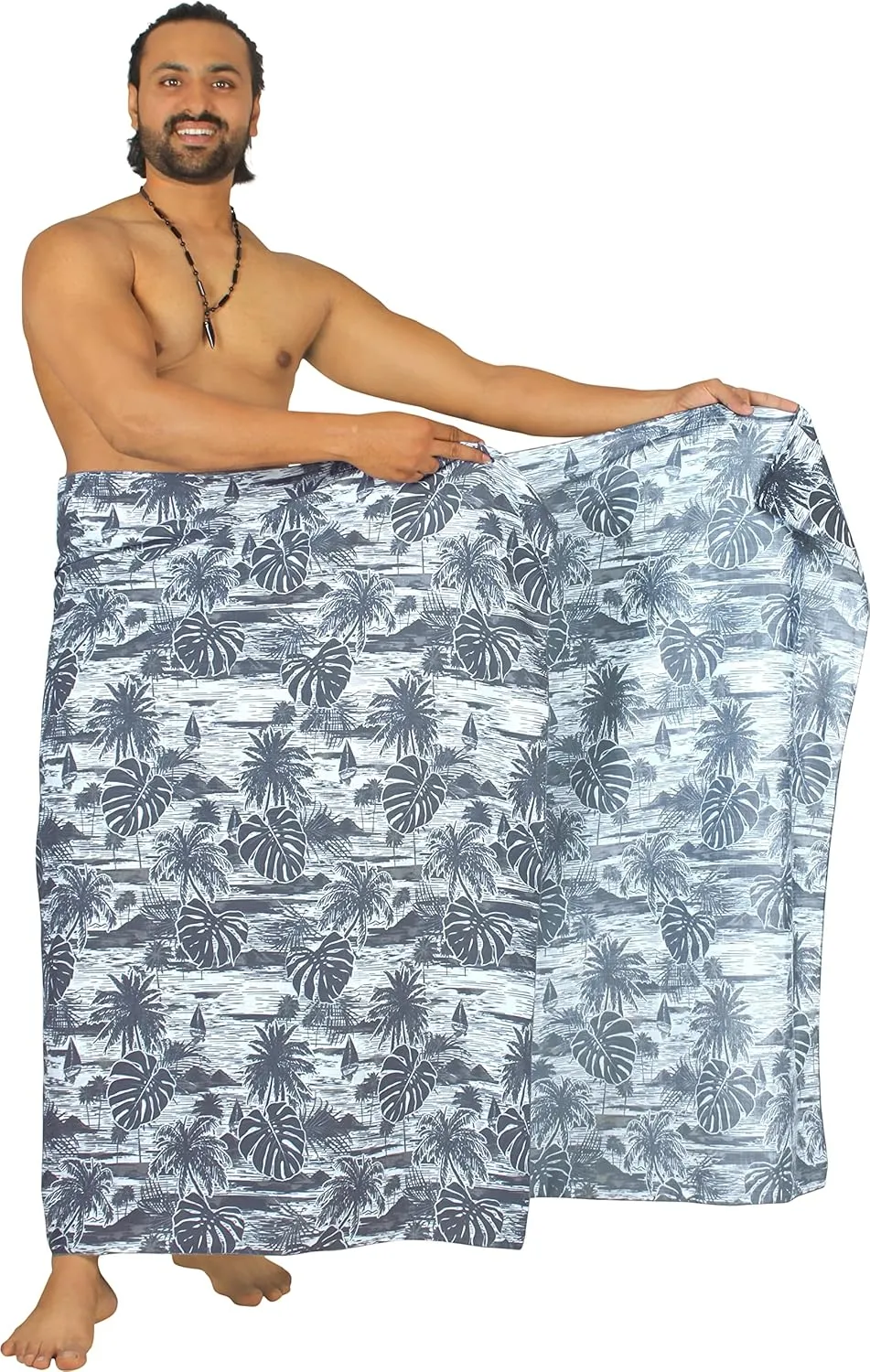 HAPPY BAY Men's Beachwear Summer Sulu Cotton Linen Effect Cover Up Summer Surfing Swim Trunk Wrap Beach Sarong Men One Size Navy, Beach
