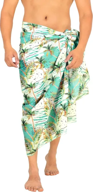 HAPPY BAY Men's Cotton Linen Effect Sulu Beach Wrap Sarong Bathing Suit Cover Up Summer Samoan Pareo for Men One Size Teal, Beach