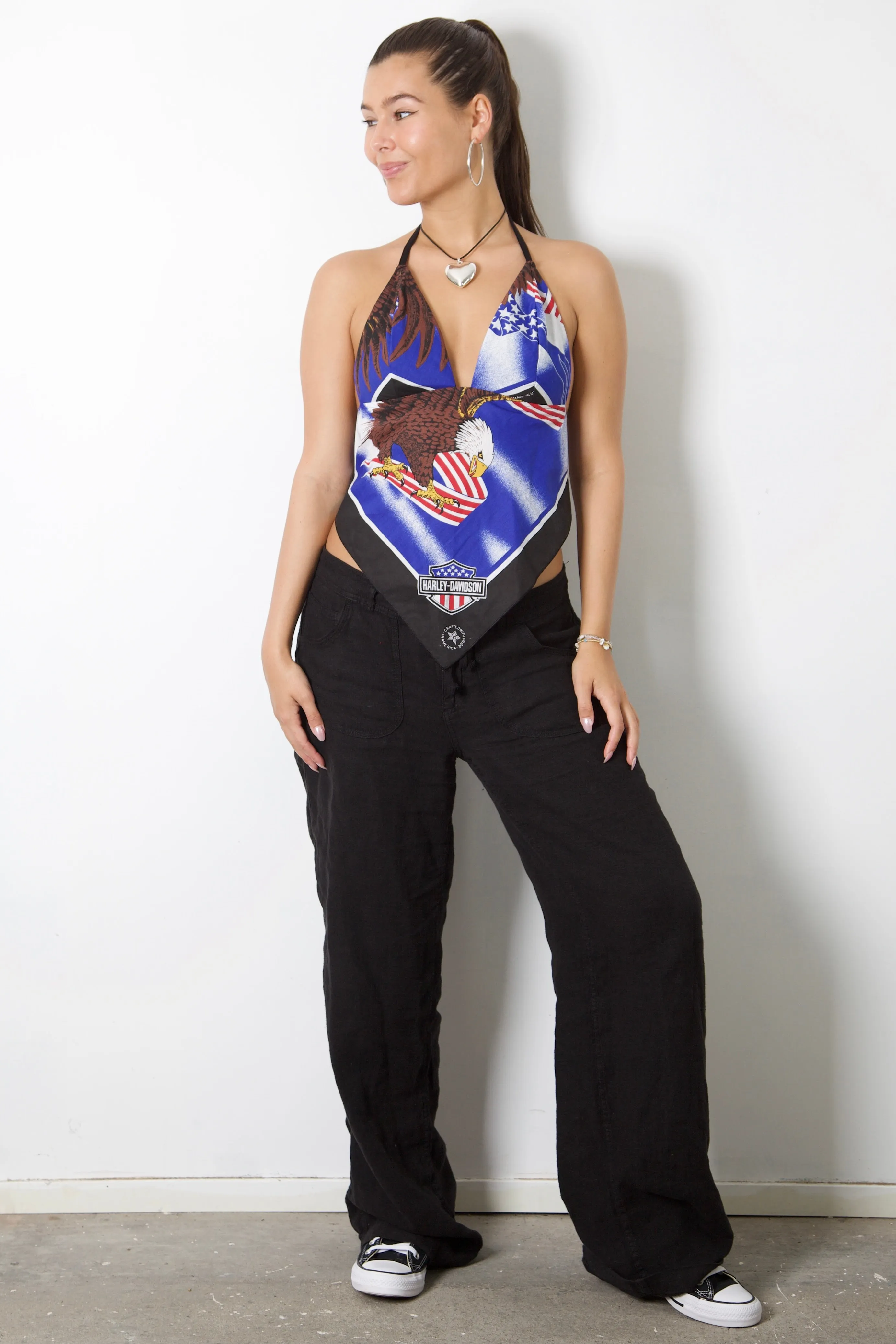 Harley Davidson USA Eagle Reworked Bandana Halter Top