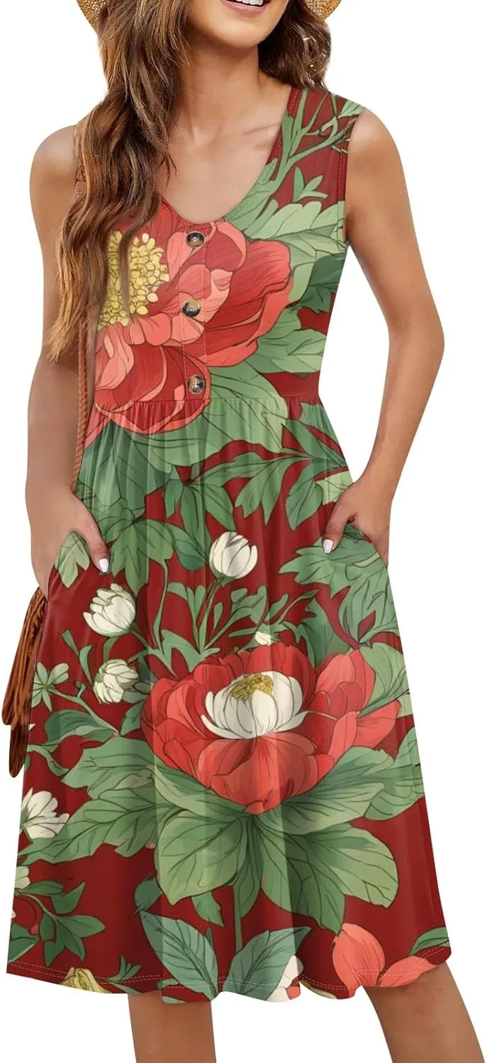 Hawaiian Dresses For Women Casual Floral Midi Swimwear Cover Ups Summer Plus Size Vacation Womens Sundress