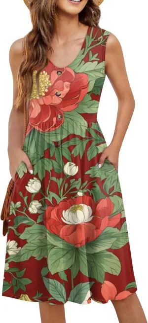 Hawaiian Dresses For Women Casual Floral Midi Swimwear Cover Ups Summer Plus Size Vacation Womens Sundress