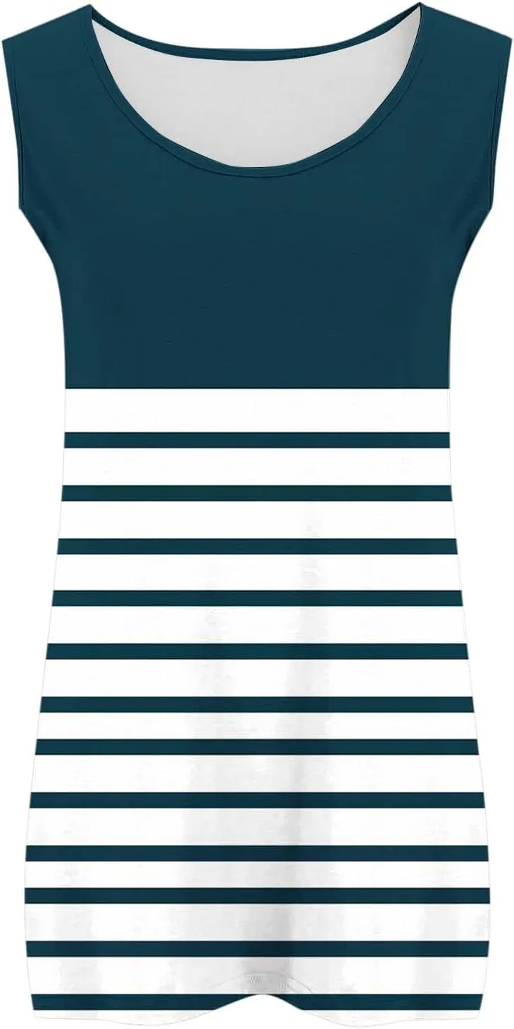 HGps8w Casual Striped Tank Top for Women Plus Size Trendy Summer Sleeveless Crewneck Loose Fit Colorblock Tunic Tee Shirts