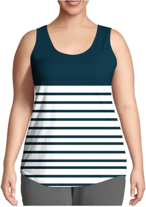 HGps8w Casual Striped Tank Top for Women Plus Size Trendy Summer Sleeveless Crewneck Loose Fit Colorblock Tunic Tee Shirts