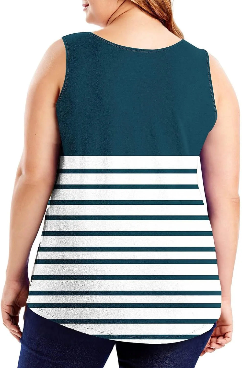 HGps8w Casual Striped Tank Top for Women Plus Size Trendy Summer Sleeveless Crewneck Loose Fit Colorblock Tunic Tee Shirts
