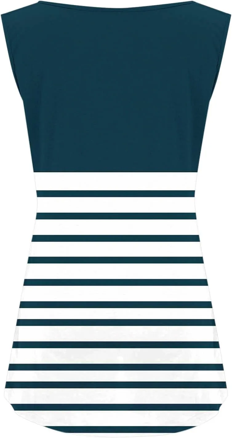 HGps8w Casual Striped Tank Top for Women Plus Size Trendy Summer Sleeveless Crewneck Loose Fit Colorblock Tunic Tee Shirts