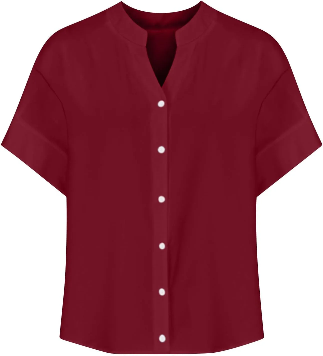 HGps8w Cotton Linen Shirts for Women Button Down Lightweight Summer Casual Tunic Tops Loose V Neck Short Sleeve Blouse