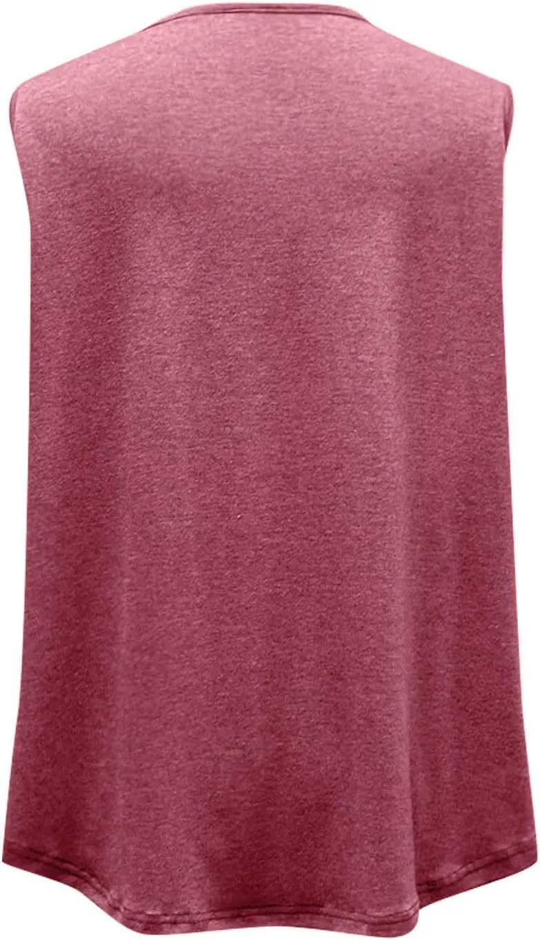HGps8w Plus Size Womens Square Neck Pleated Tank Tops Summer Loose Sleeveless Blouses Casual Ladies Tunic T-Shirts