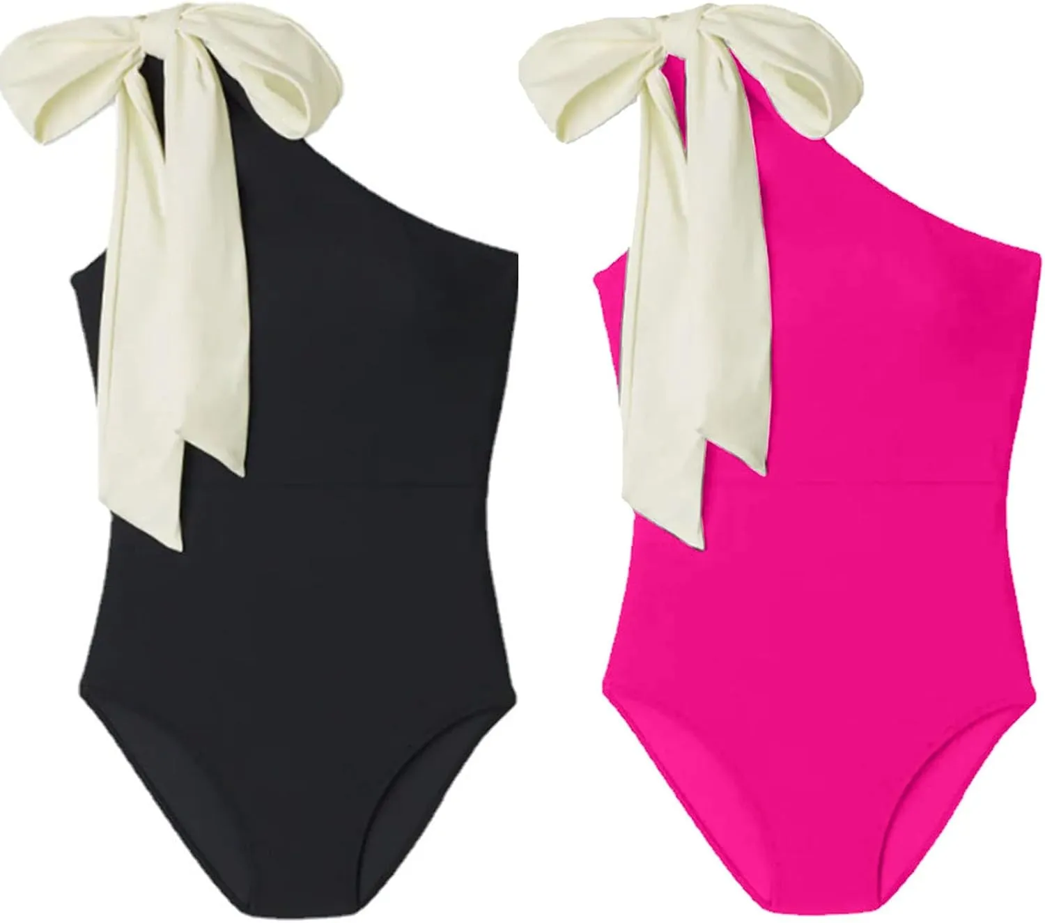 HGps8w Sexy One Piece Swimsuit for Women One Shoulder Bathing Suit Tummy Control Elegant Bow Tie Monokini Swimwear