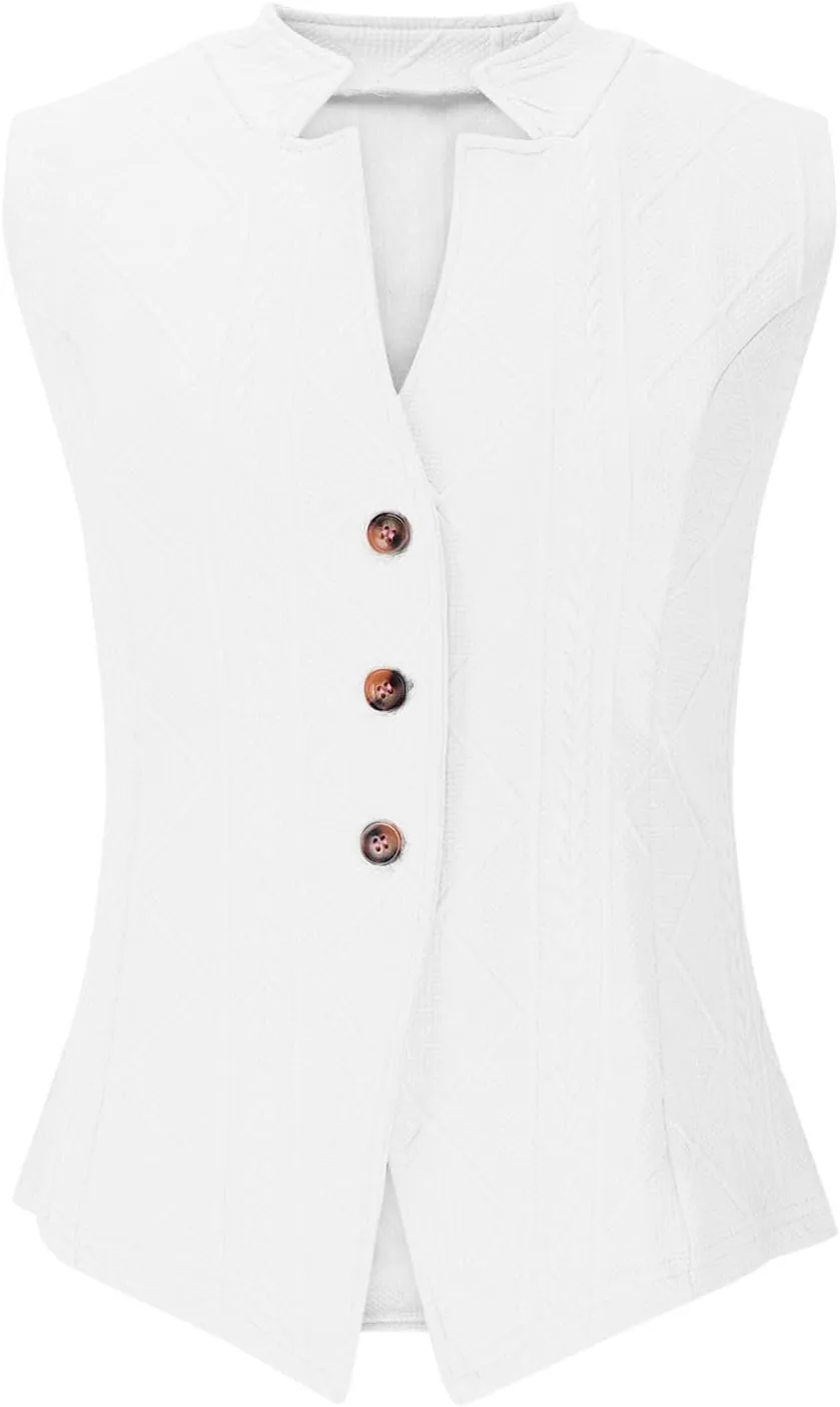 HGps8w Stand Collar Tank Tops for Womens 2025 Summer Button Down Blazer Vest Dressy Sleeveless Business Casual Shirts Blouse