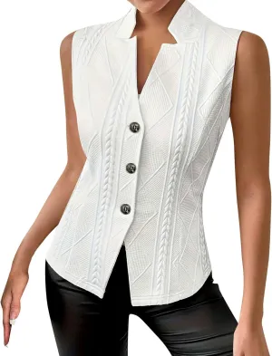 HGps8w Stand Collar Tank Tops for Womens 2025 Summer Button Down Blazer Vest Dressy Sleeveless Business Casual Shirts Blouse