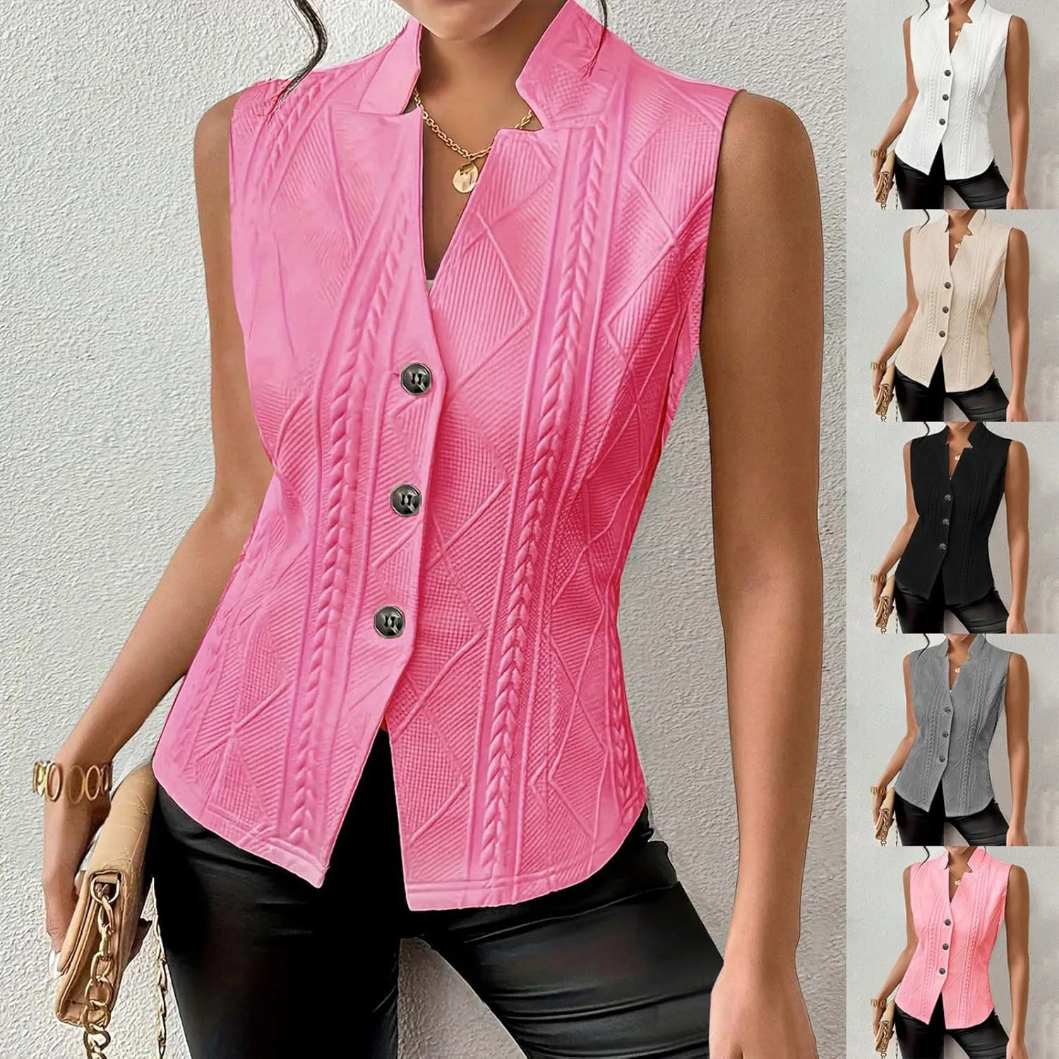 HGps8w Stand Collar Tank Tops for Womens 2025 Summer Button Down Blazer Vest Dressy Sleeveless Business Casual Shirts Blouse