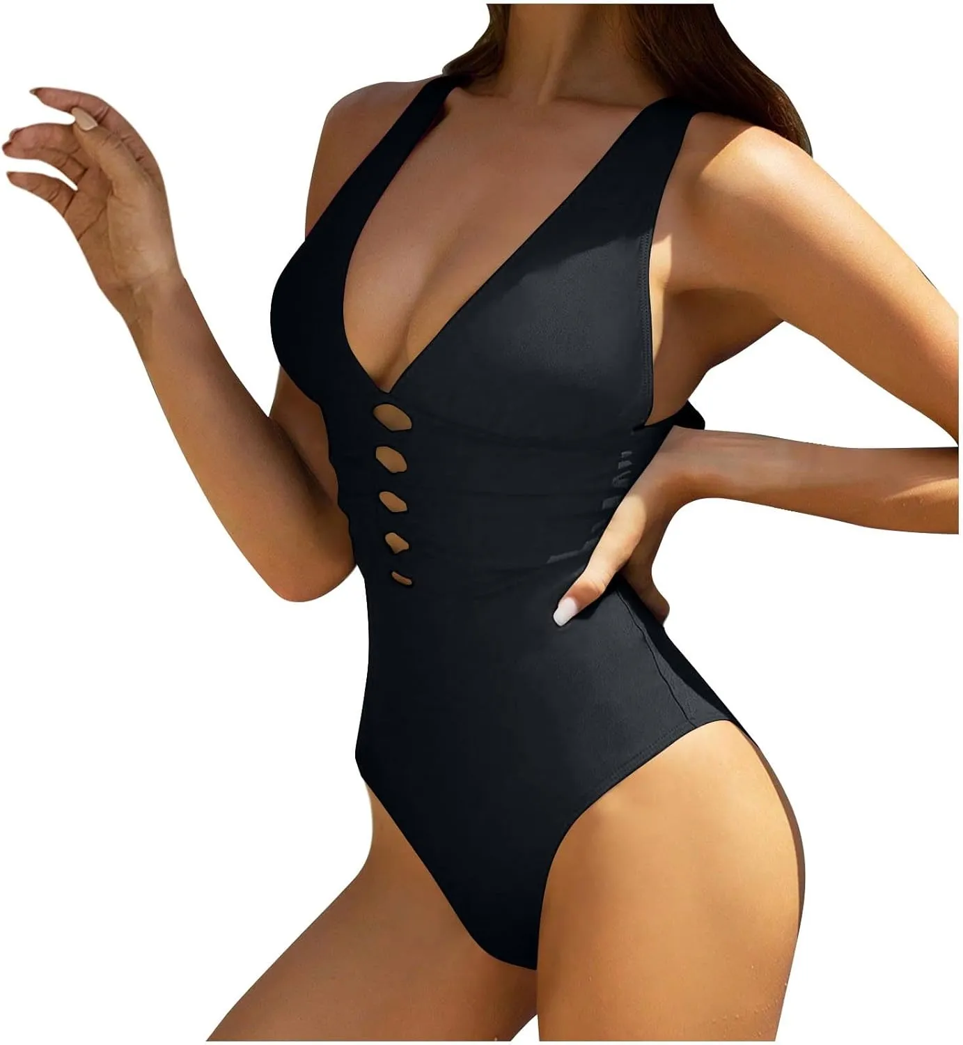 HGps8w Women's Cutout One Piece Swimsuit Deep V Neck Sexy Backless Tummy Control Bathing Suit Push Up Slimming Swimwear