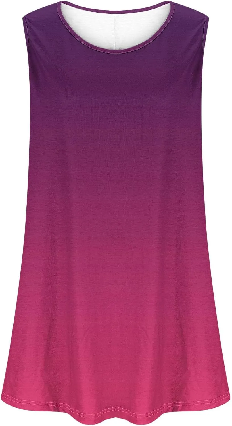 HGps8w Women's Plus Size Tank Tops Dressy Casual 2025 Summer Gradient Blouse Loose Crewneck Sleeveless Flowy Tunic T-Shirts