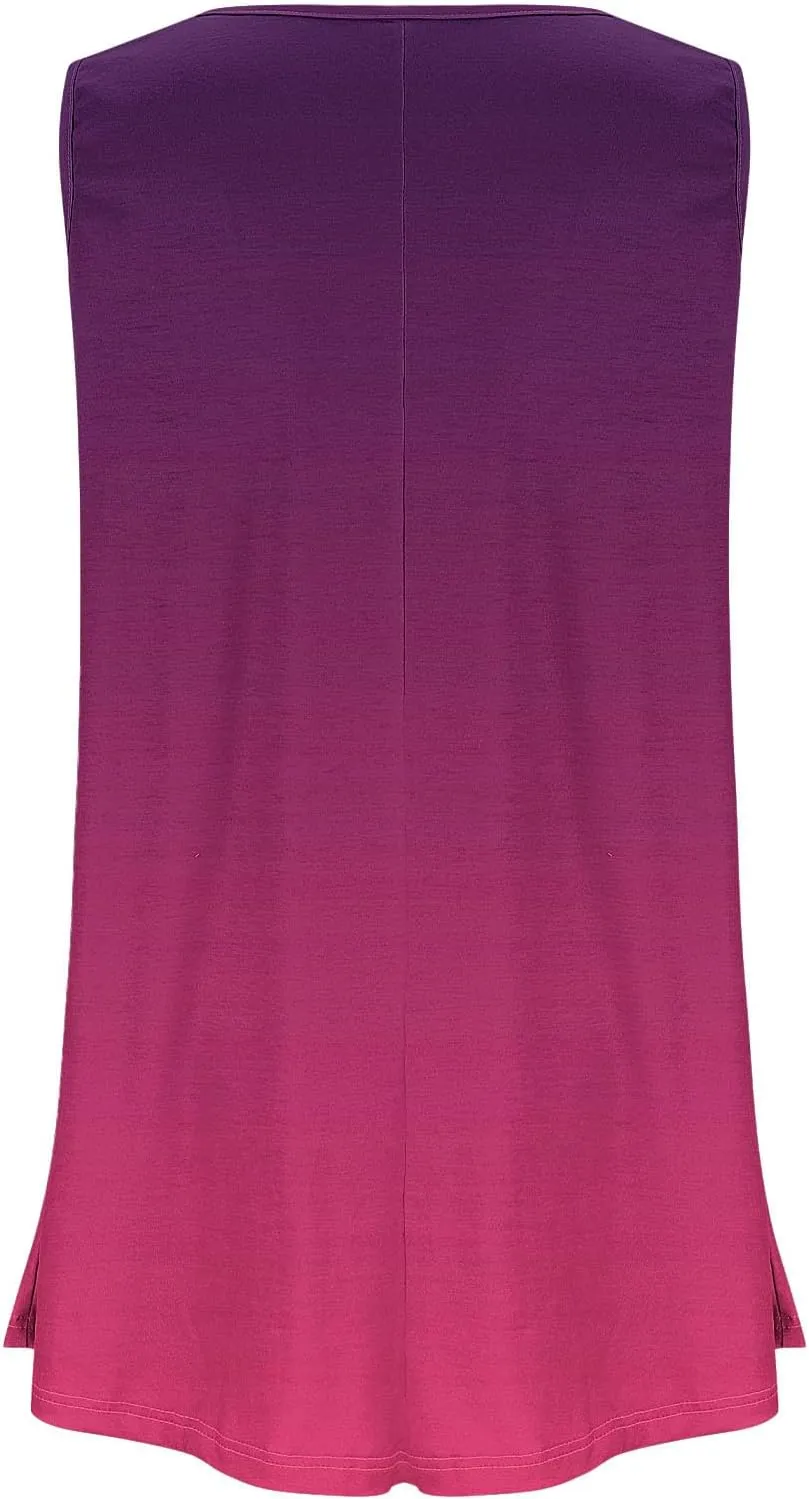 HGps8w Women's Plus Size Tank Tops Dressy Casual 2025 Summer Gradient Blouse Loose Crewneck Sleeveless Flowy Tunic T-Shirts