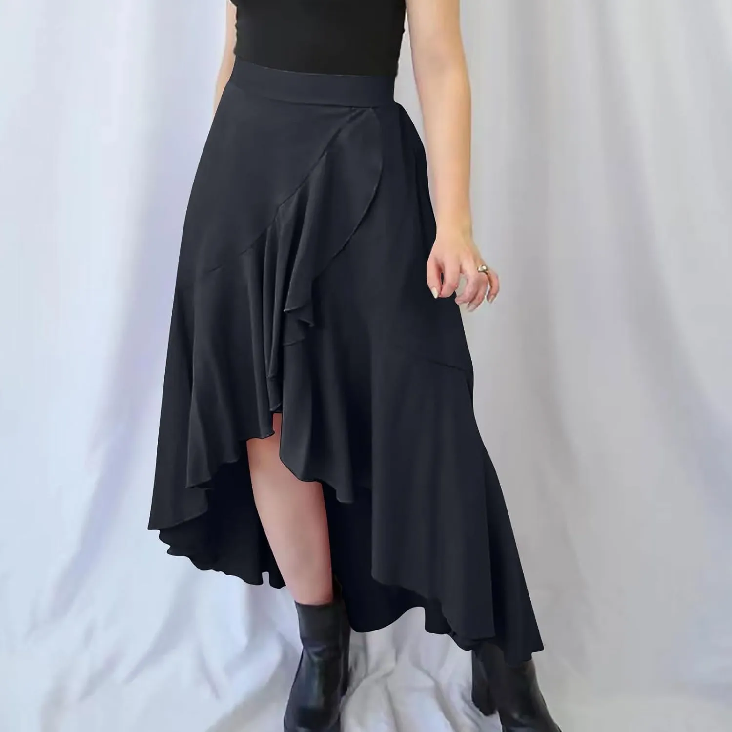 HGps8w Women's Ruffle Slit Long Skirt, Casual Elastic High Waisted 2025 Summer A-Line Boho Flowy Maxi Skirts