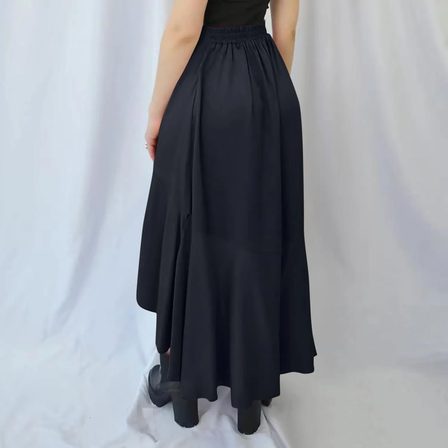 HGps8w Women's Ruffle Slit Long Skirt, Casual Elastic High Waisted 2025 Summer A-Line Boho Flowy Maxi Skirts