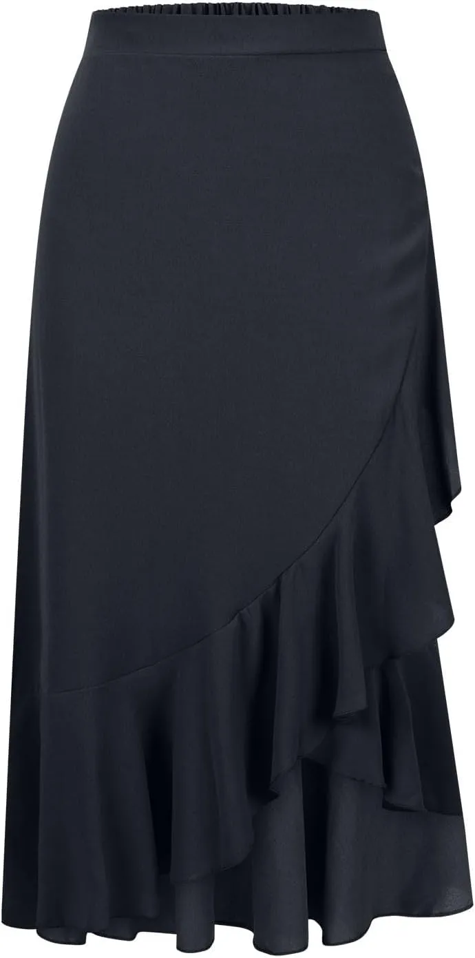 HGps8w Women's Ruffle Slit Long Skirt, Casual Elastic High Waisted 2025 Summer A-Line Boho Flowy Maxi Skirts