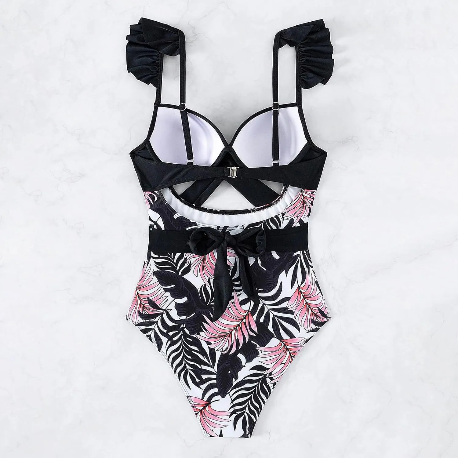 High Cut Bathing Suits for Women One Piece Sexy Ruched Hollow Out Swimsuit Tummy Control Slimming Backless Swim Suits