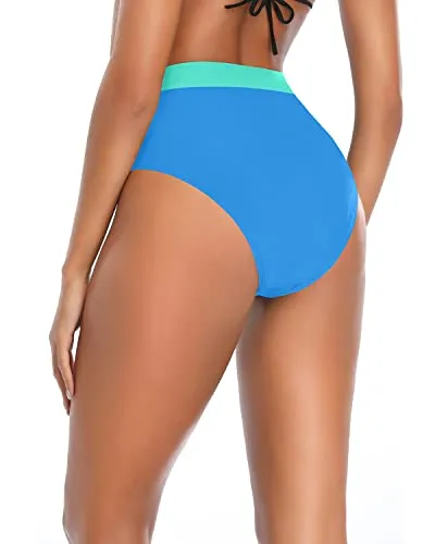 High Cut Women High Waisted Bathing Suit Bottoms For Tummy Control-Light Blue And Light Green
