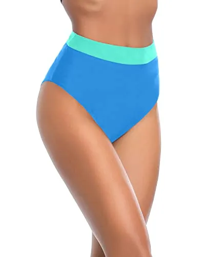 High Cut Women High Waisted Bathing Suit Bottoms For Tummy Control-Light Blue And Light Green