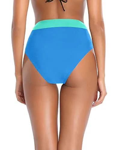 High Cut Women High Waisted Bathing Suit Bottoms For Tummy Control-Light Blue And Light Green