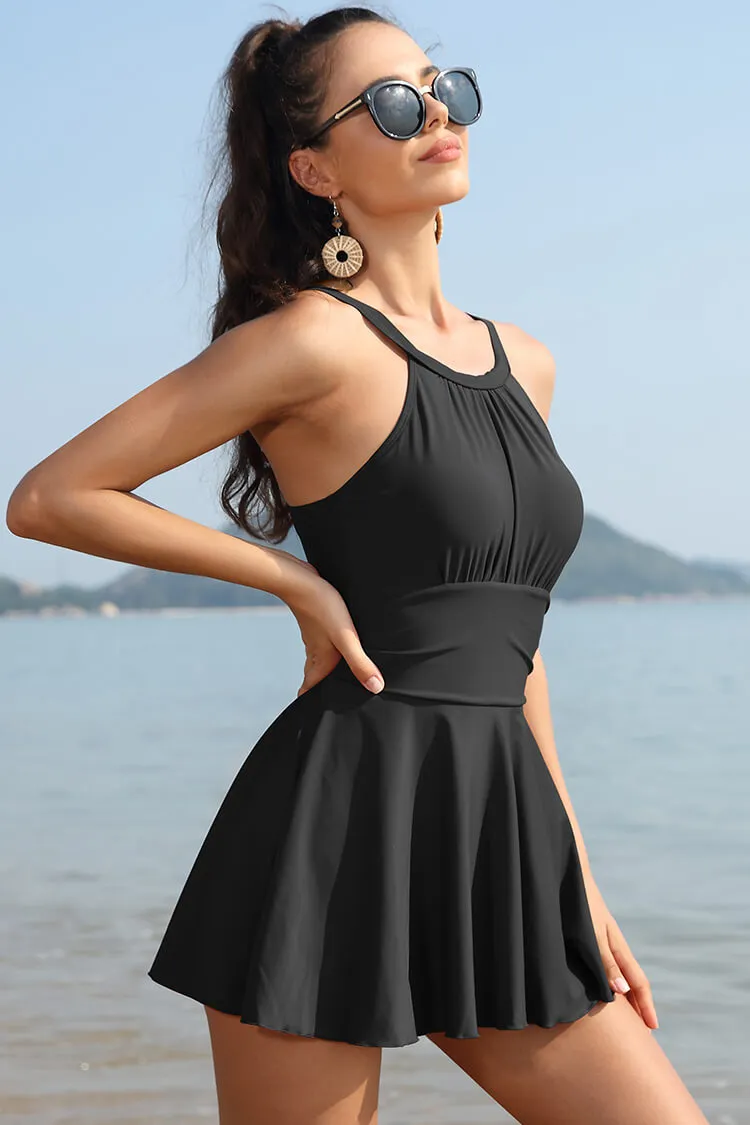 High Neck Ruched Swim Dresses For Women